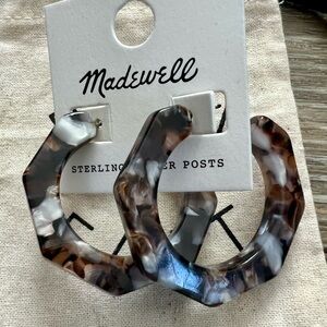 Madewell Marbled Resin Hoop Earrings — Brown, Cream & Black